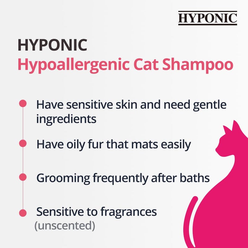 HYPONIC شامبو هايبو نيك hypoallergenic الفاخر لجميع القطط (معطر، 10.14 أونصة) - شامبو للقطط للبشرة الجافة، قشرة الرأس، والحساسية - Image 2
